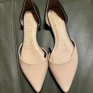 Sam & Libby Nude Black Pebble Faux-Leather Slip-On Flats Pointed Toe Sz US 7
